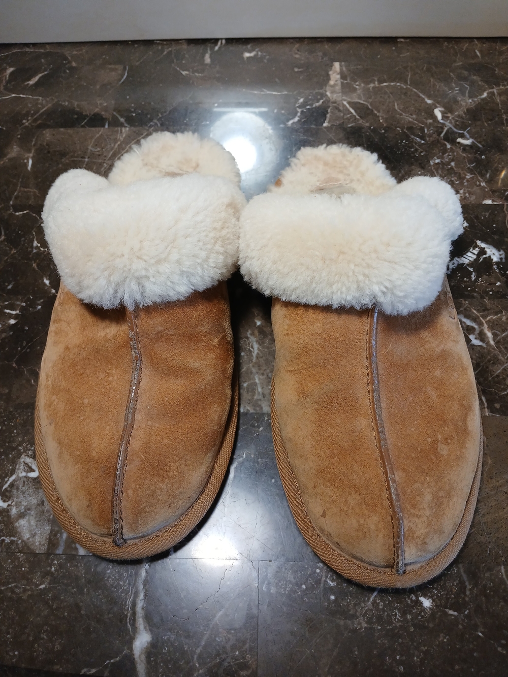 UGG Chestnut Suede Shearling Cuff Slip-On Slippers